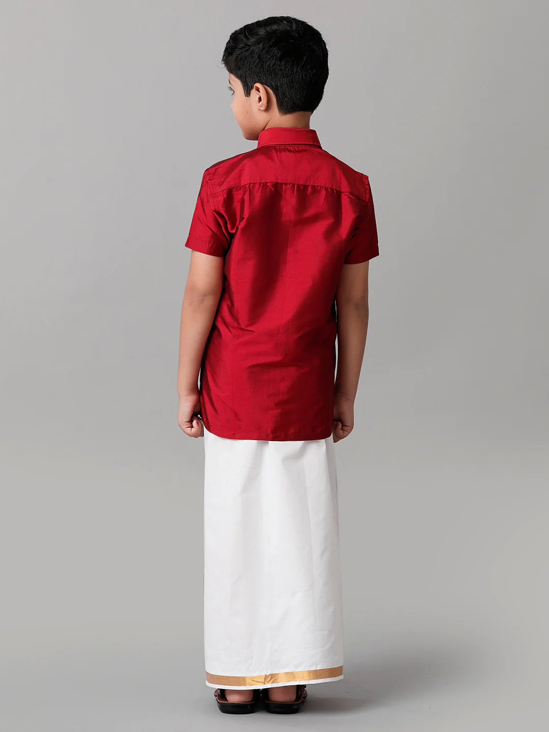 Boys Red Half Sleeves Shirt with White Dhoti Combo K8 - Image 3