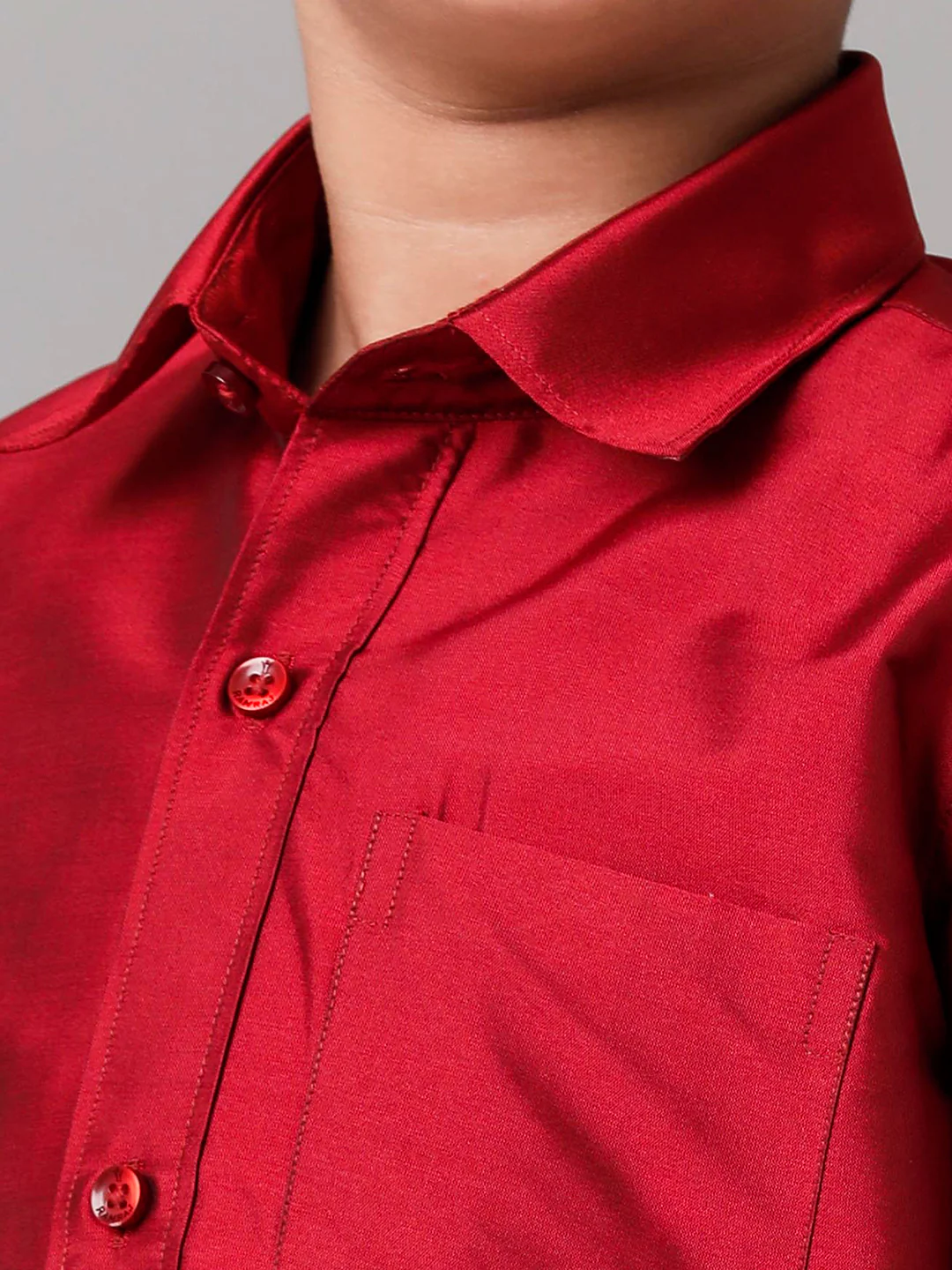 Boys Red Half Sleeves Shirt with White Dhoti Combo K8 - Image 5