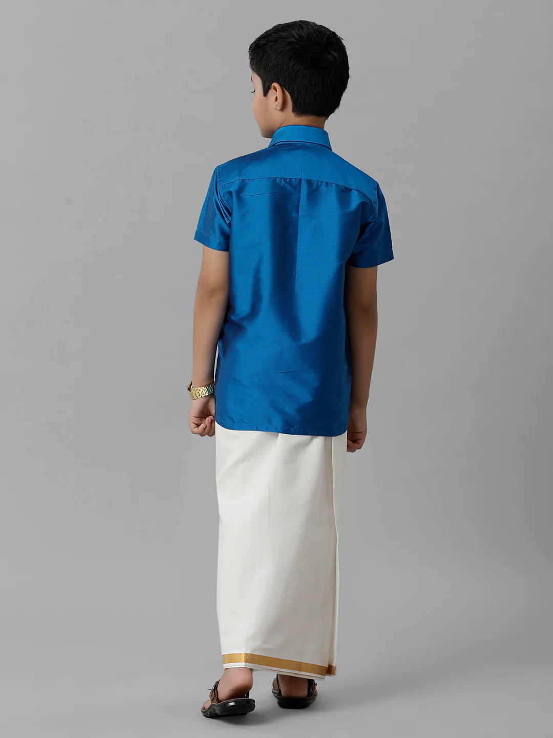 Boys Royal Blue Half Sleeves Shirt with Cream Dhoti Combo K10 - Image 4