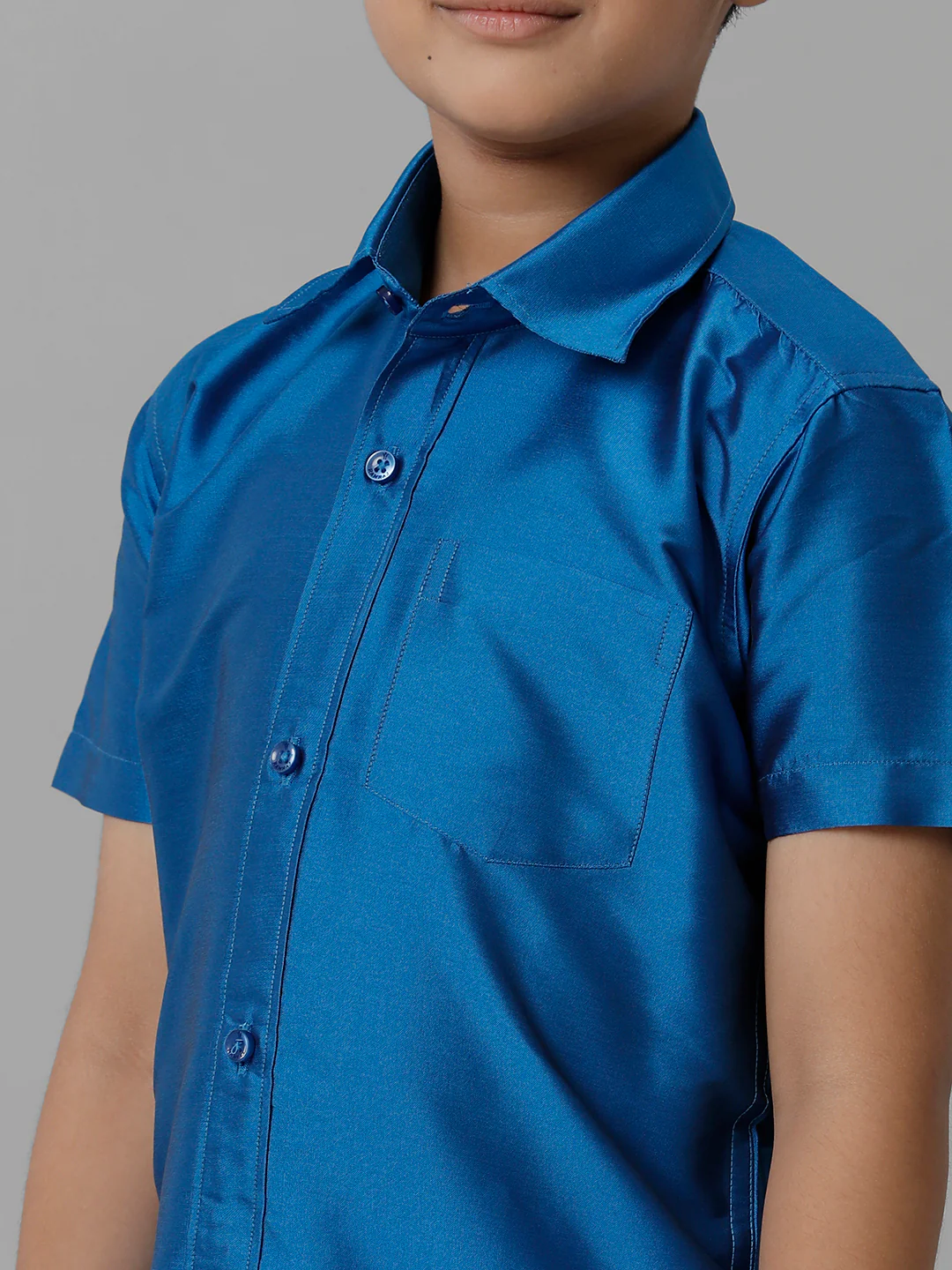 Boys Royal Blue Half Sleeves Shirt with Cream Dhoti Combo K10 - Image 5