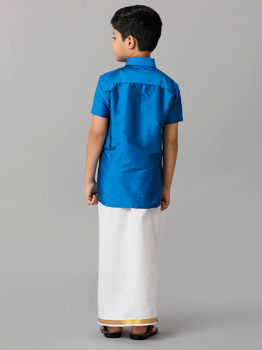 Boys Royal Blue Half Sleeves Shirt with White Dhoti Combo K10 - Image 4