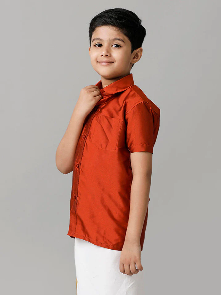 Boys Silk Cotton Brick Half Sleeves Shirt K39 - Image 2