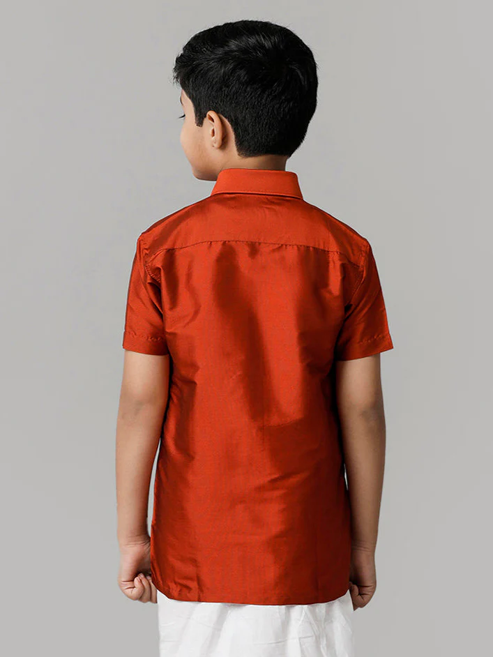 Boys Silk Cotton Brick Half Sleeves Shirt K39 - Image 5