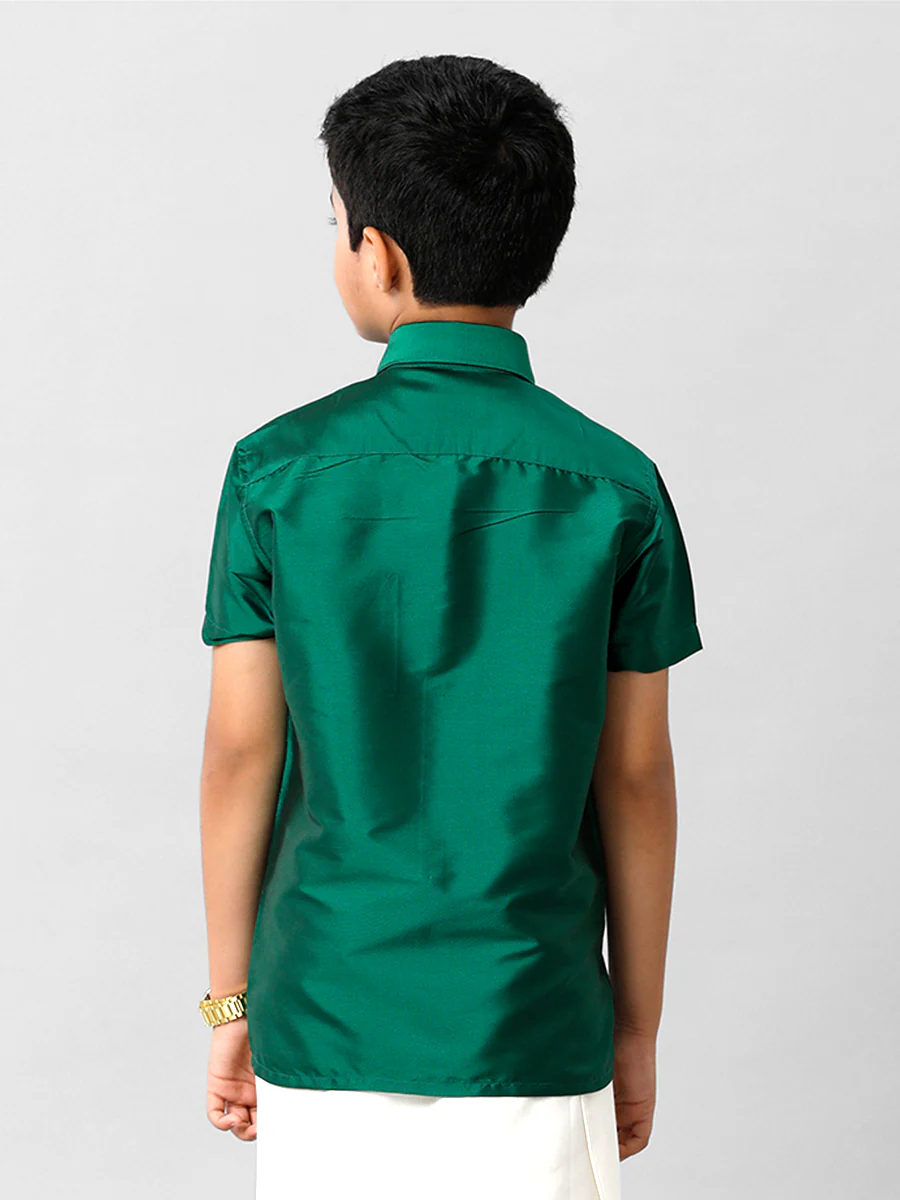 Boys Silk Cotton Dark Green Half Sleeves Shirt K9 - Image 3