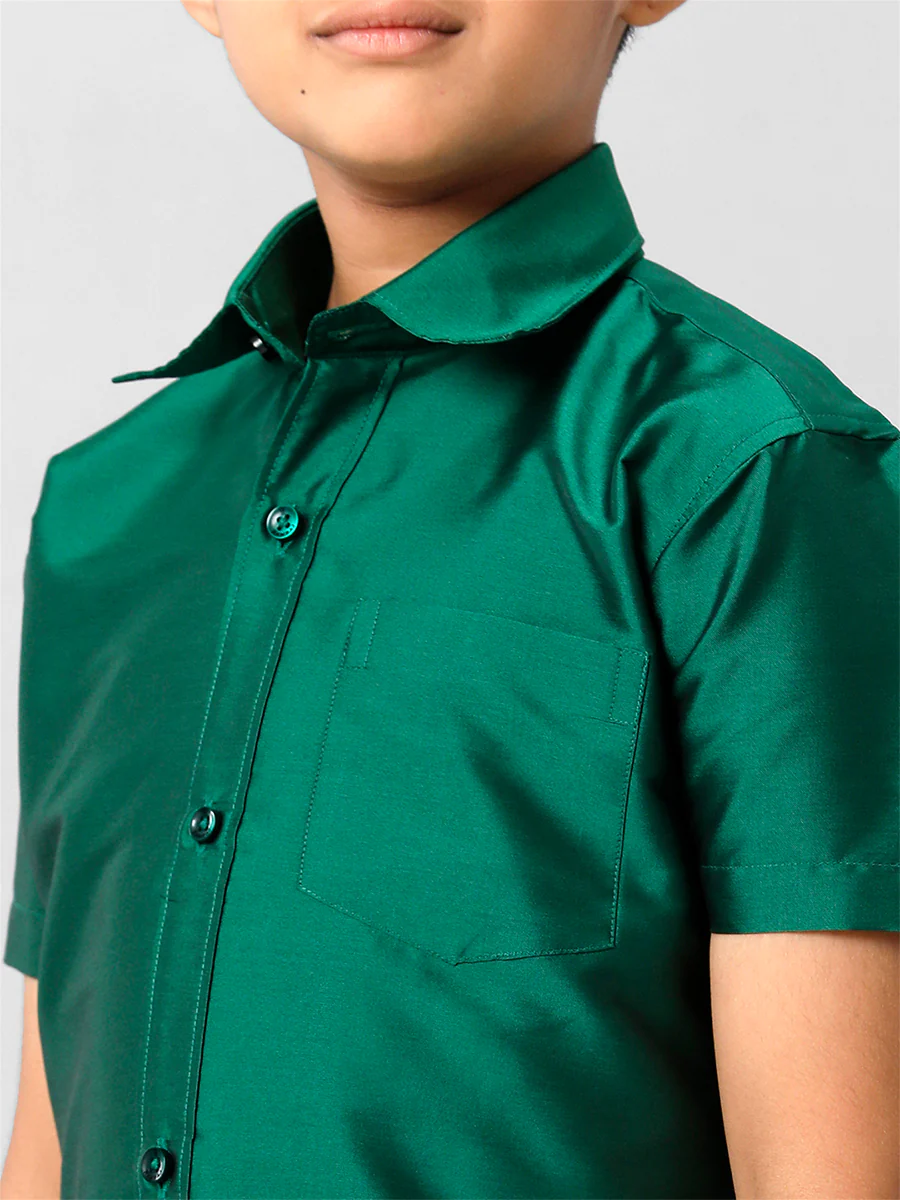 Boys Silk Cotton Dark Green Half Sleeves Shirt K9 - Image 4