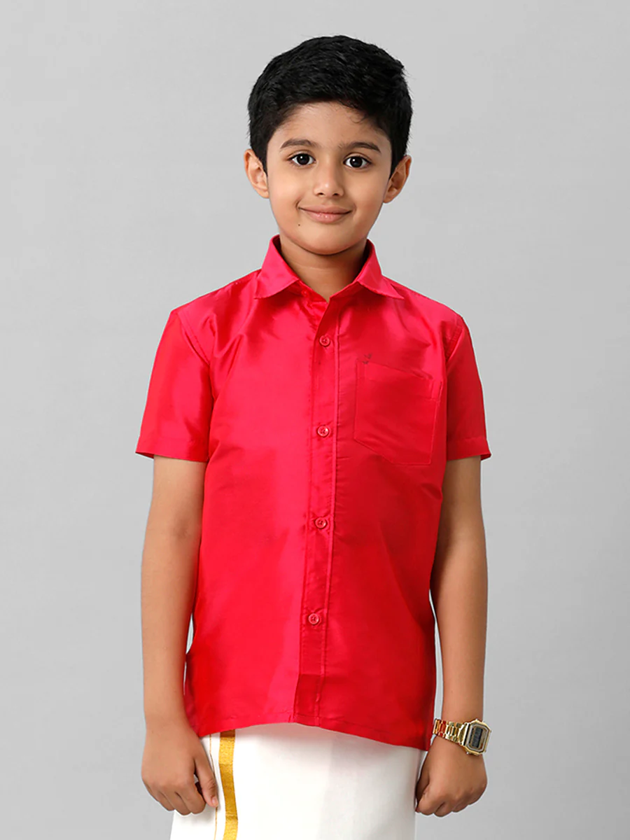Boys Silk Cotton Dark Pink Half Sleeves Shirt K13 - Image 2