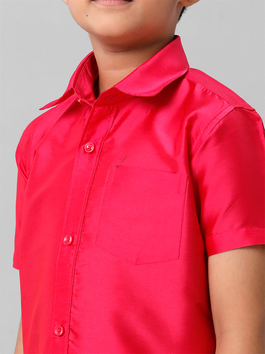 Boys Silk Cotton Dark Pink Half Sleeves Shirt K13 - Image 3