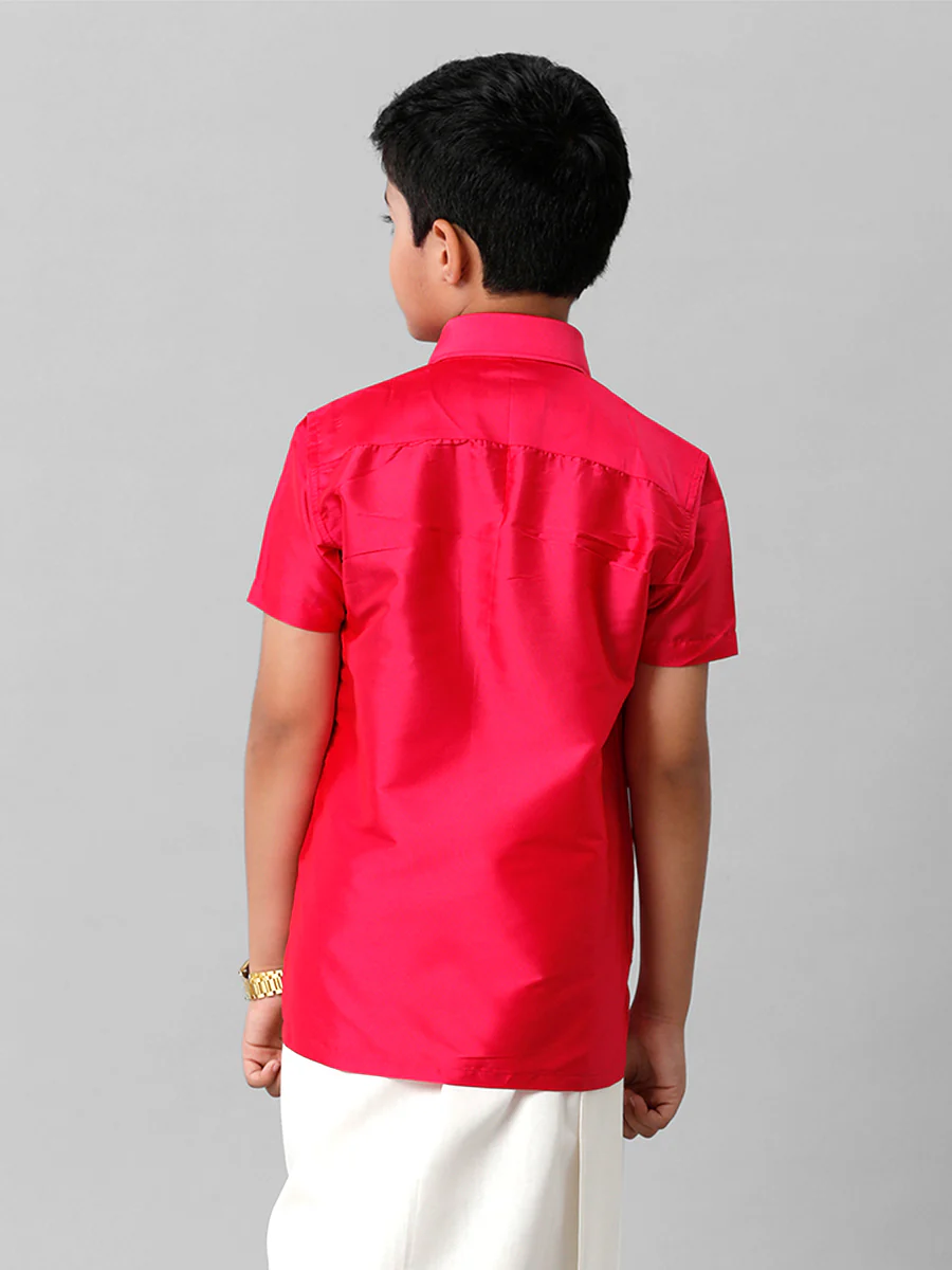 Boys Silk Cotton Dark Pink Half Sleeves Shirt K13 - Image 4