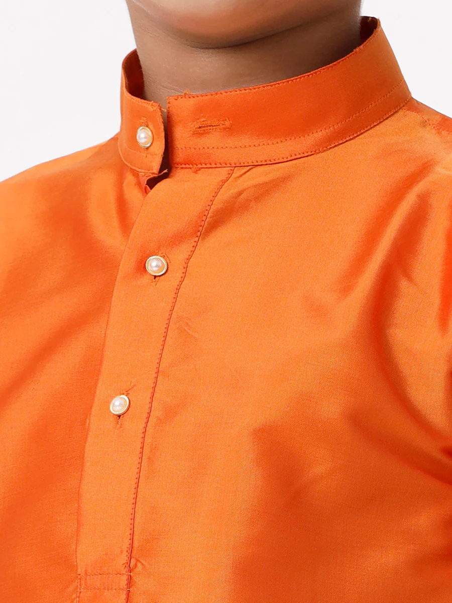 Boys Silk Cotton Full Sleeves Orange Kurta with Panchakacham Combo - Image 5
