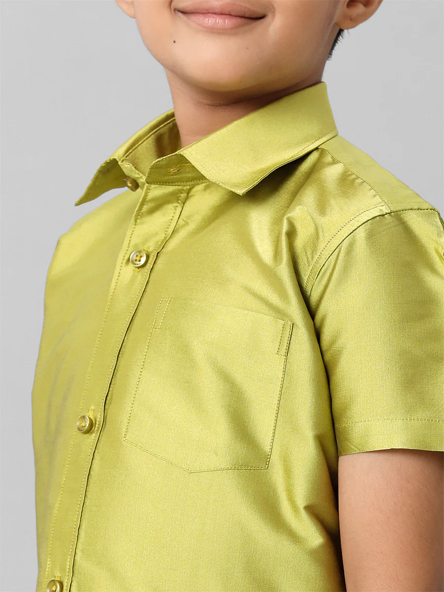 Boys Silk Cotton Lemon Green Half Sleeves Shirt K44 - Image 4