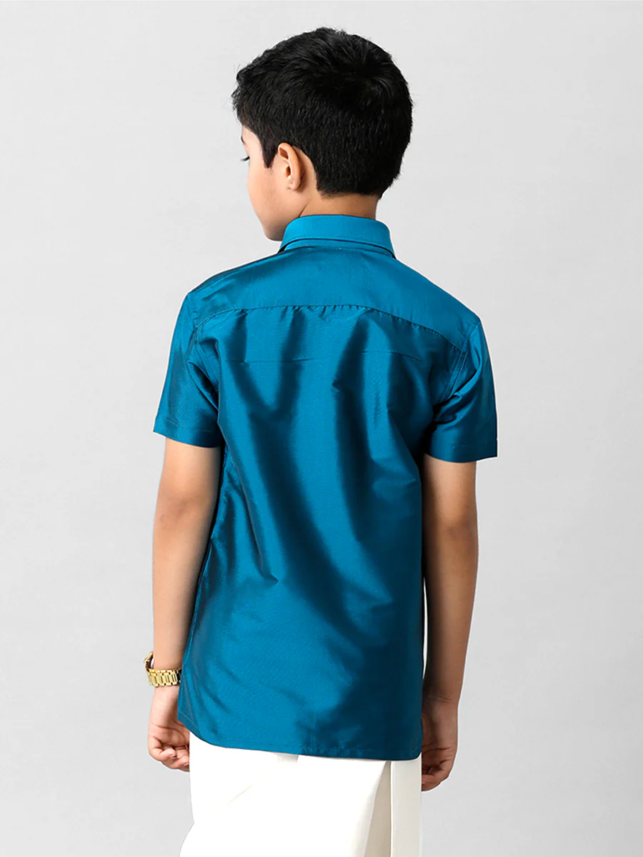 Boys Silk Cotton Light Blue Half Sleeves Shirt K1 - Image 3