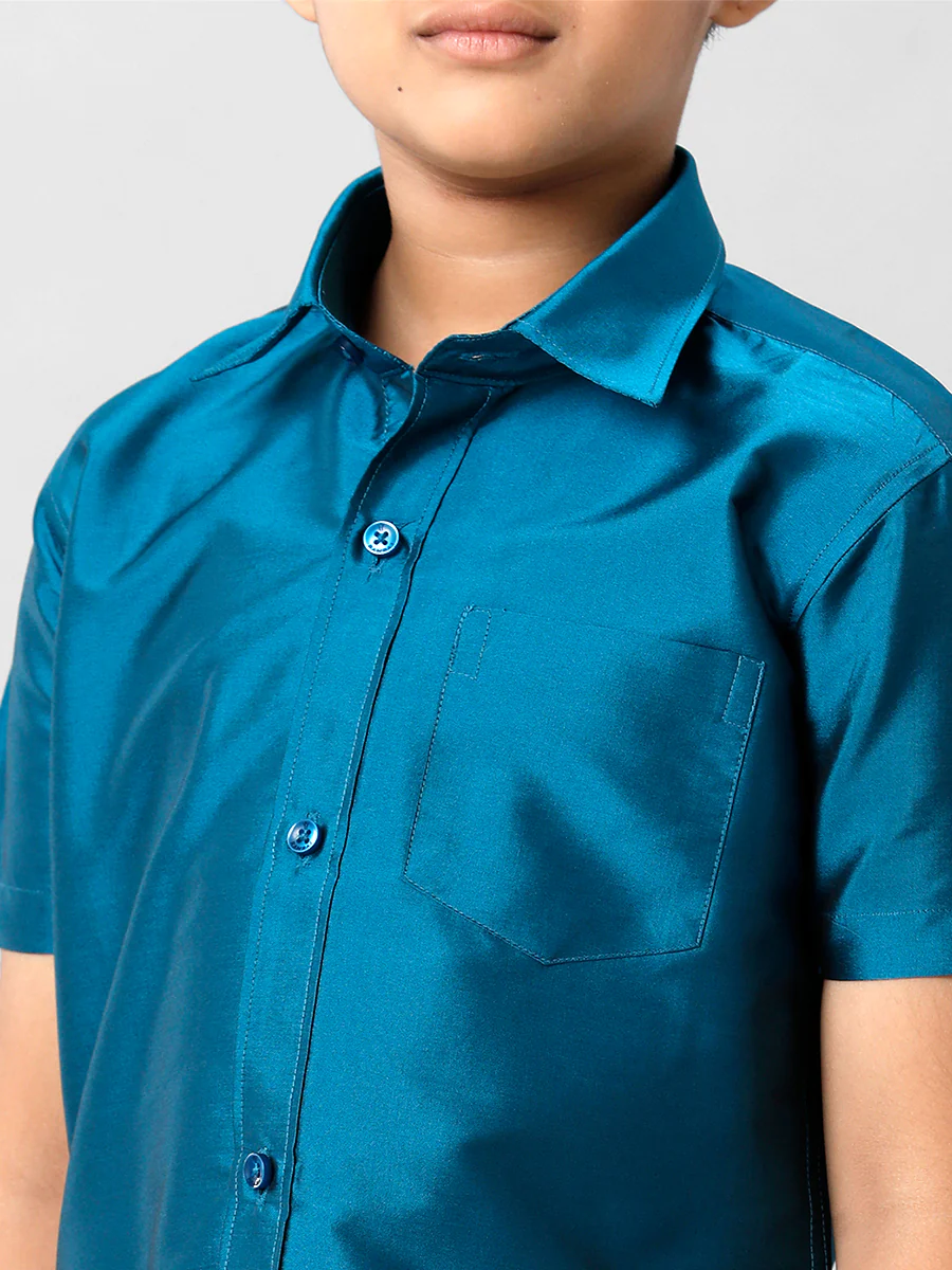 Boys Silk Cotton Light Blue Half Sleeves Shirt K1 - Image 4