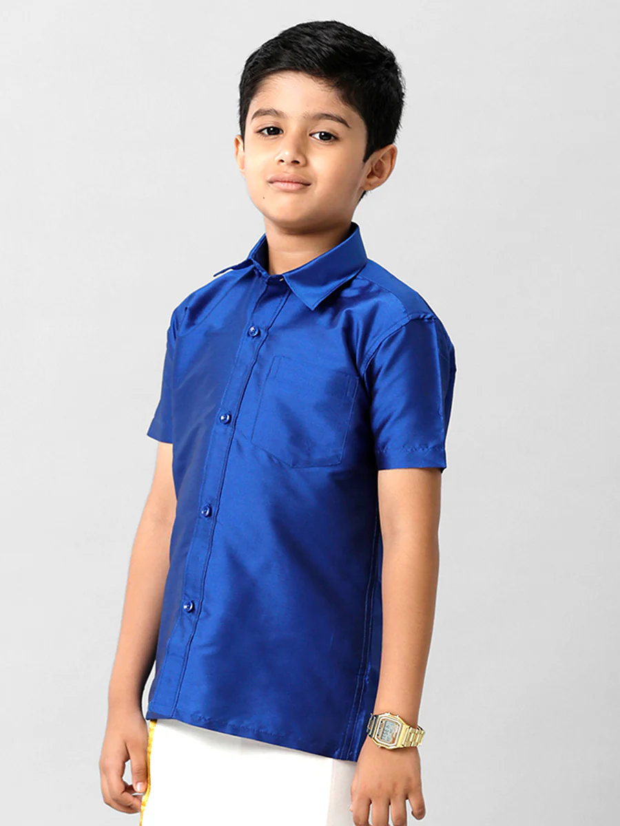 Boys Silk Cotton Light Blue Half Sleeves Shirt K5 - Image 2