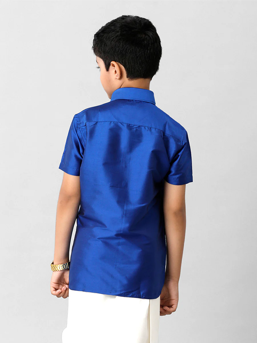 Boys Silk Cotton Light Blue Half Sleeves Shirt K5 - Image 3