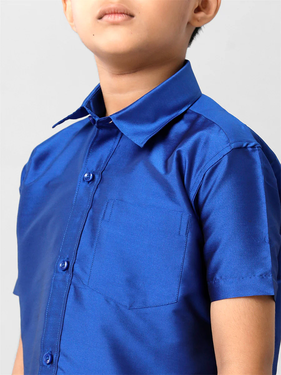 Boys Silk Cotton Light Blue Half Sleeves Shirt K5 - Image 4