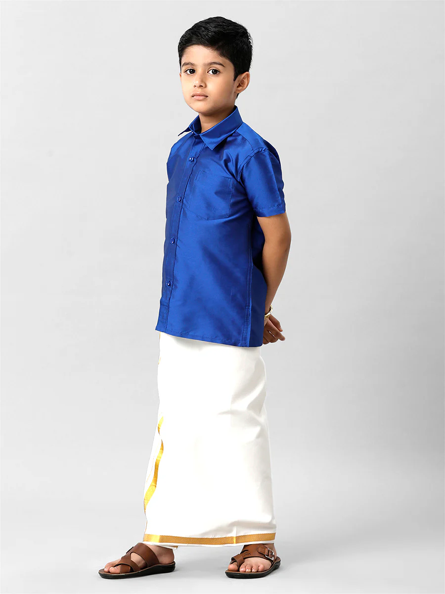 Boys Silk Cotton Light Blue Half Sleeves Shirt K5 - Image 5