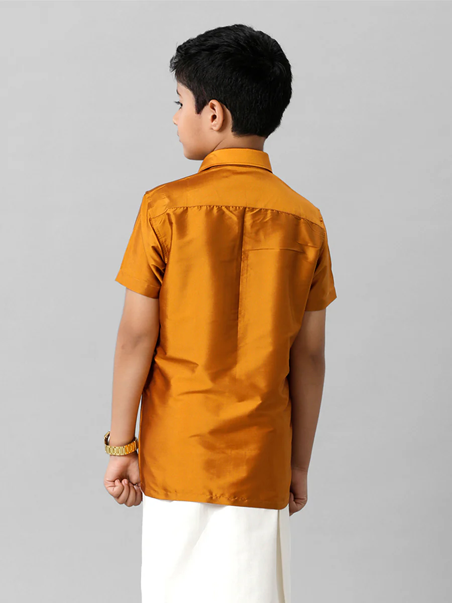 Boys Silk Cotton Mustard Half Sleeves Shirt K37 - Image 3