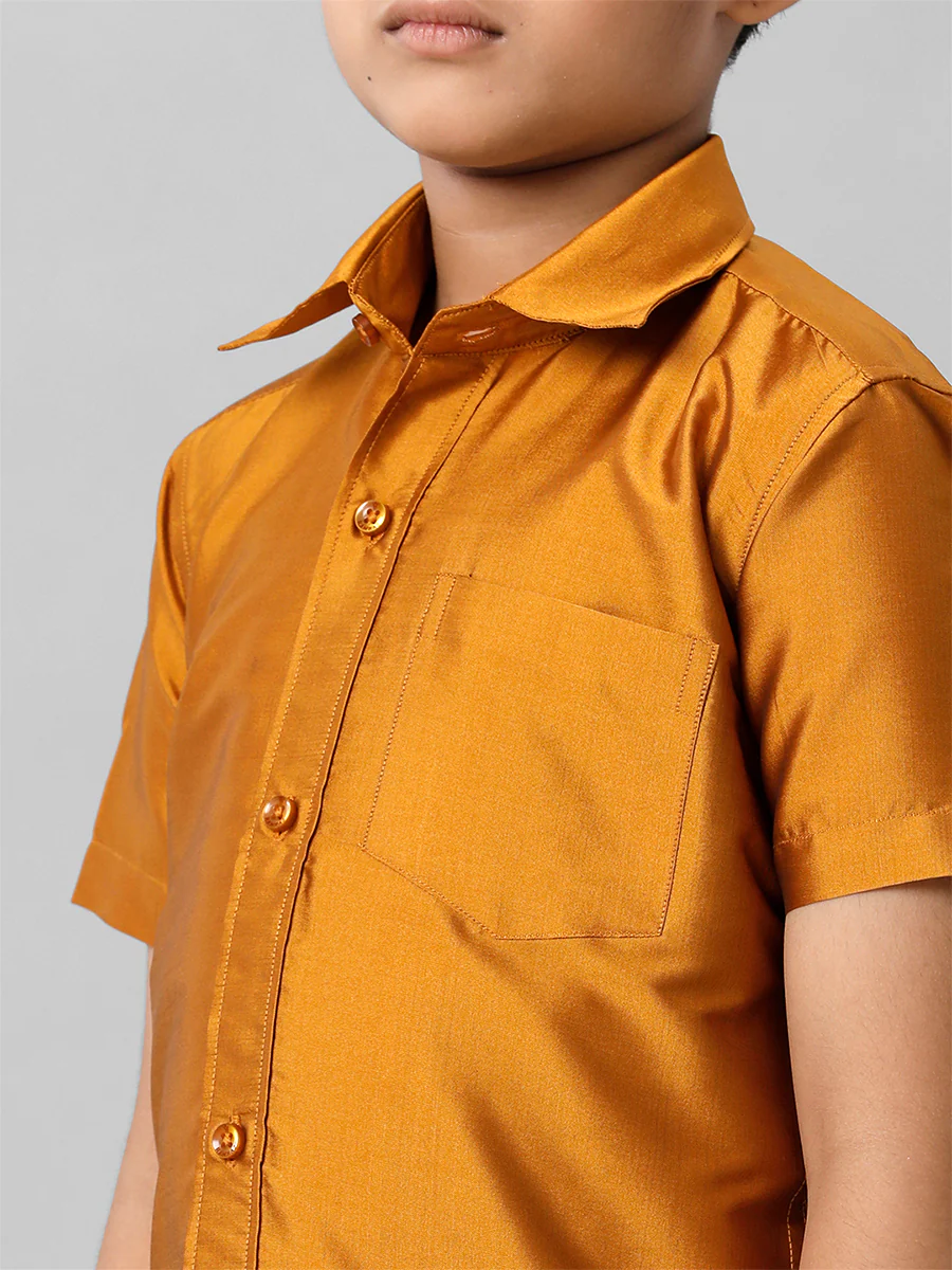 Boys Silk Cotton Mustard Half Sleeves Shirt K37 - Image 4