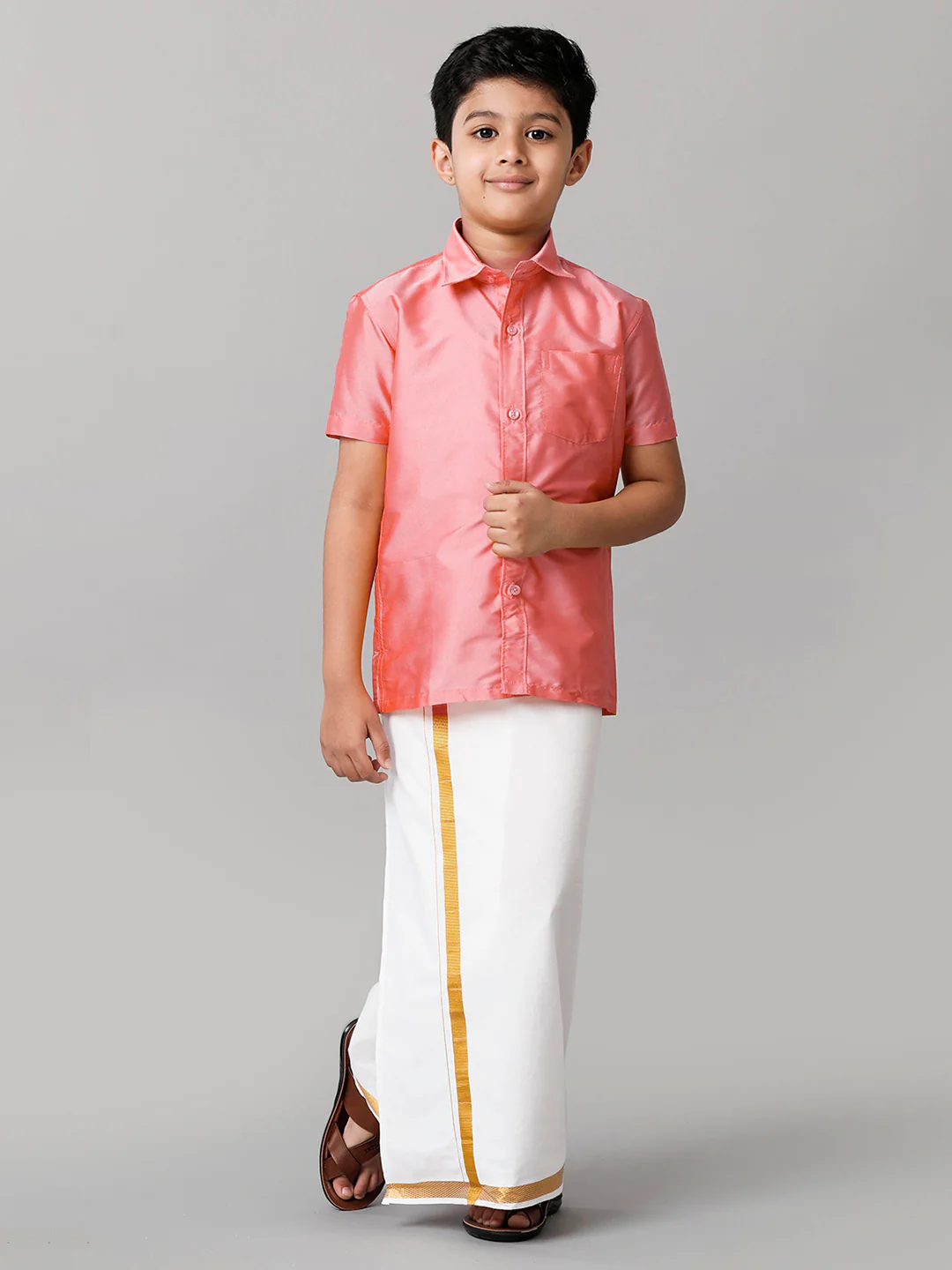 Boys Silk Cotton Pink Half Sleeves Shirt K45 - Image 5