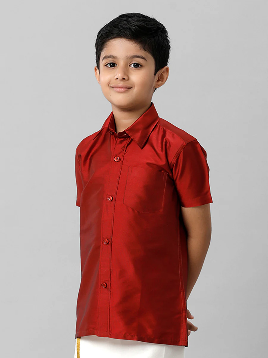 Boys Silk Cotton Red Half Sleeves Shirt K8 - Image 2