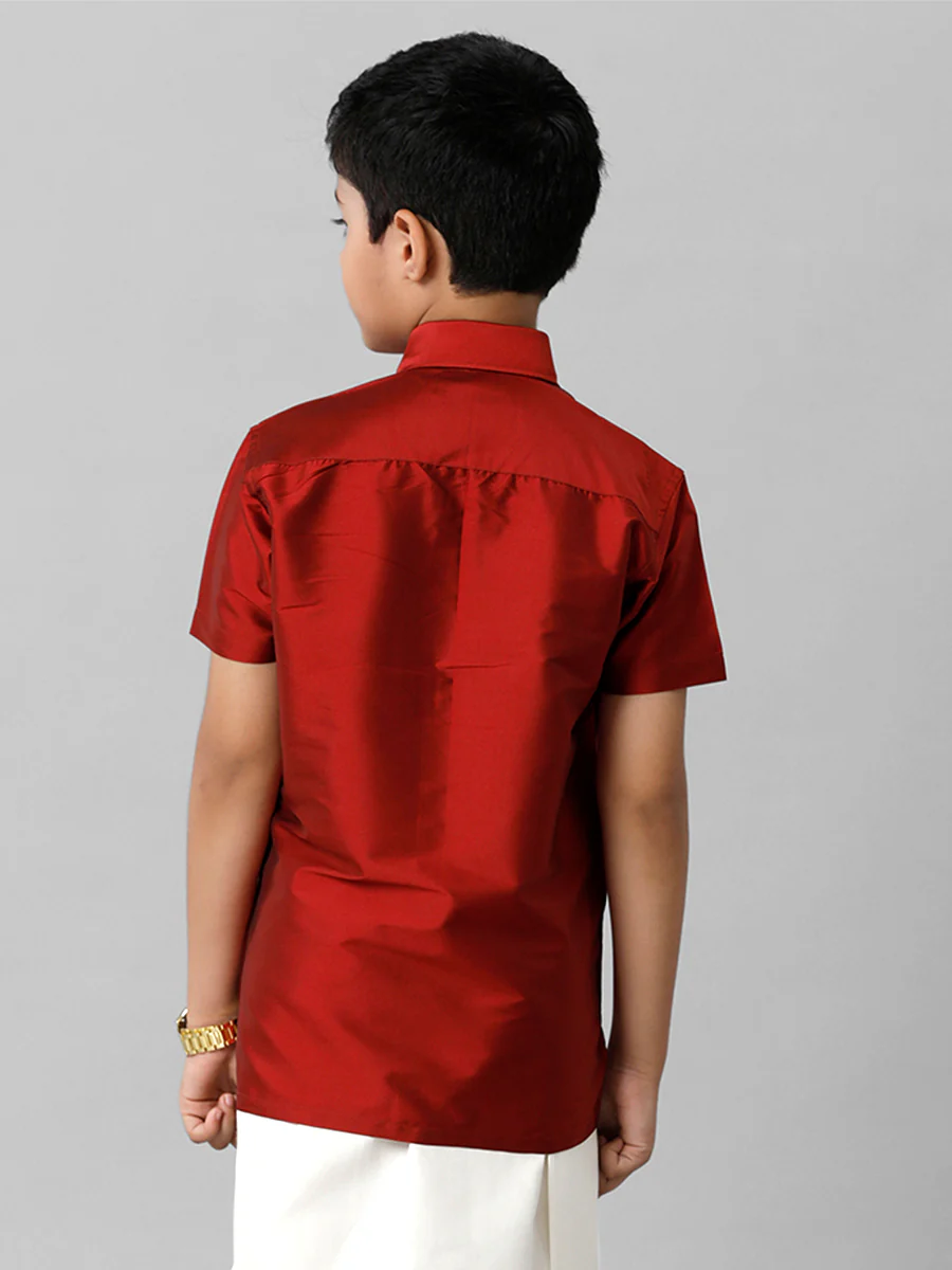 Boys Silk Cotton Red Half Sleeves Shirt K8 - Image 4