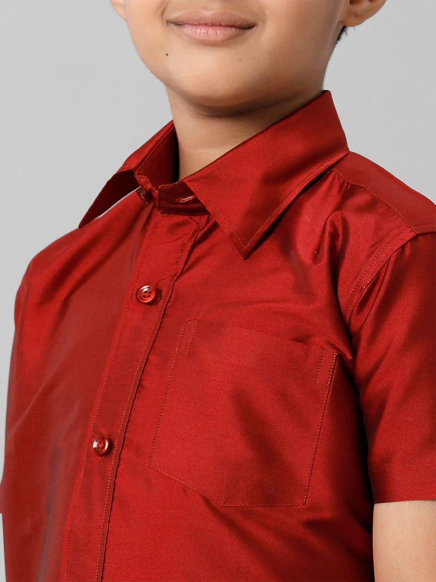 Boys Silk Cotton Red Half Sleeves Shirt K8 - Image 5