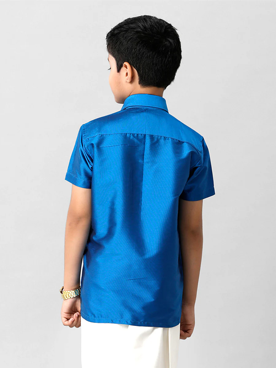 Boys Silk Cotton Royal Blue Half Sleeves Shirt K10 - Image 3