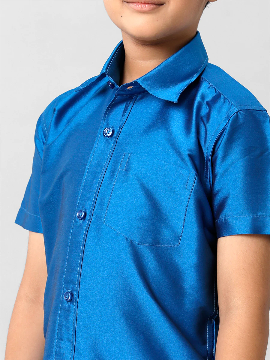 Boys Silk Cotton Royal Blue Half Sleeves Shirt K10 - Image 4