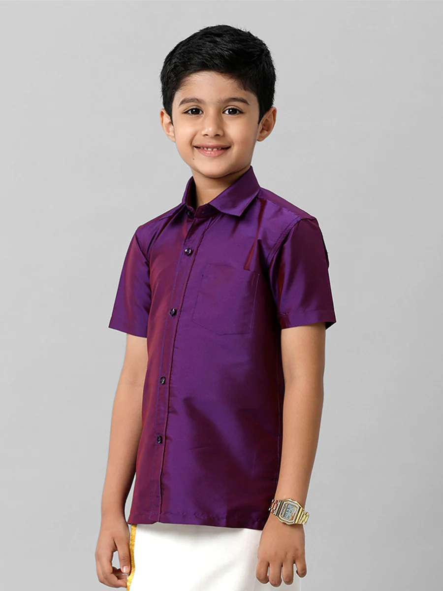 Boys Silk Cotton Violet Half Sleeves Shirt K21 - Image 2