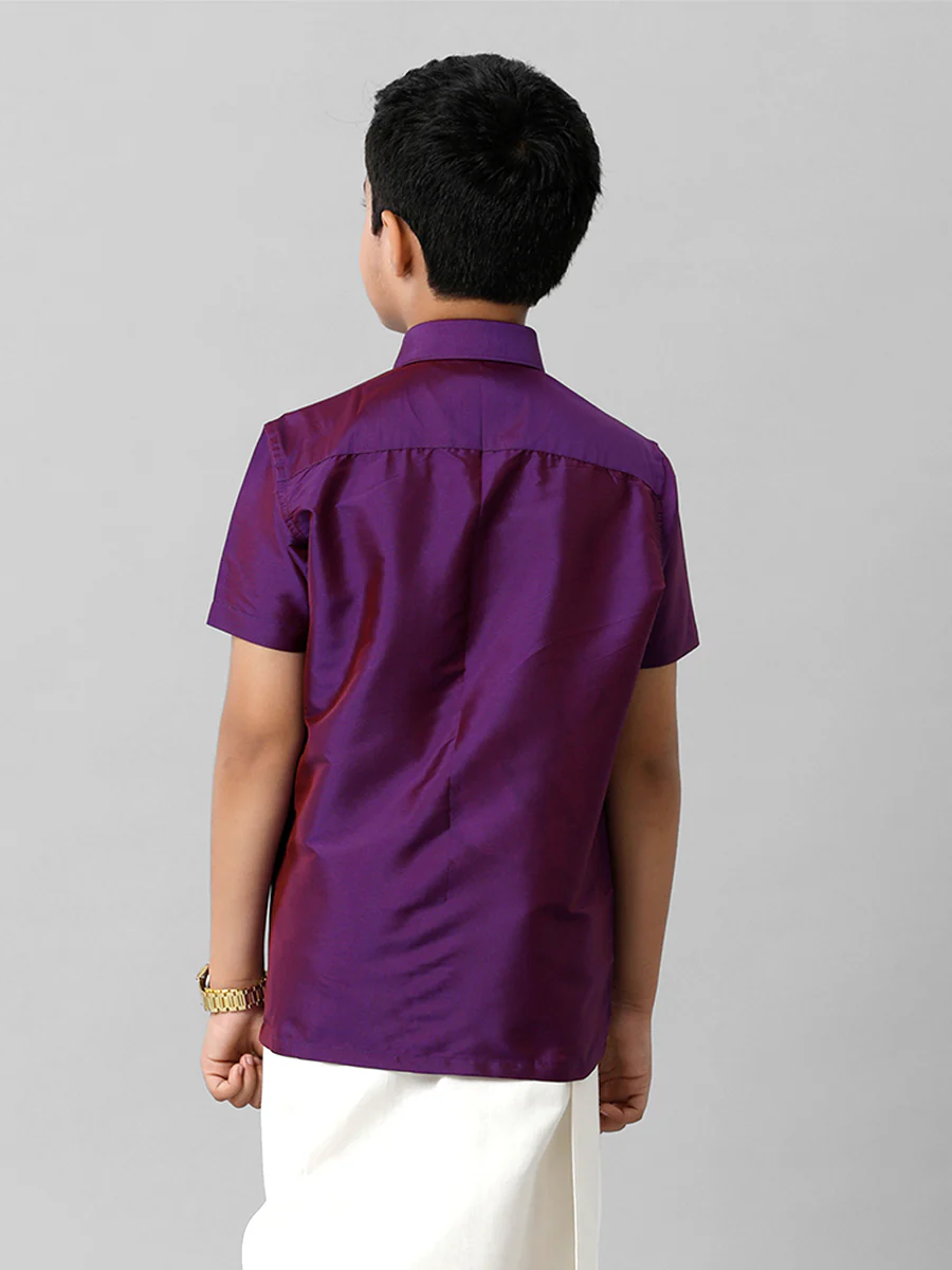 Boys Silk Cotton Violet Half Sleeves Shirt K21 - Image 3