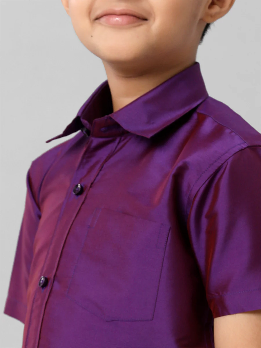 Boys Silk Cotton Violet Half Sleeves Shirt K21 - Image 4
