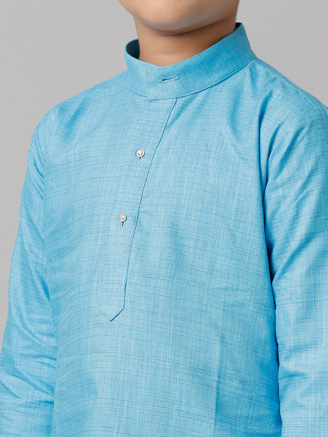 Boys Sky Blue Kurta with Cream Elastic Panchakacham Combo FS4 - Image 4