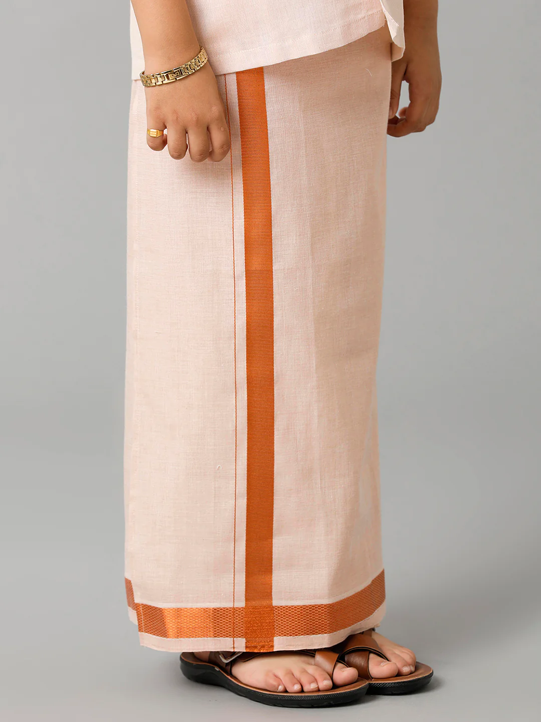Boys Tissue Jari Half Sleeve Shirt Dhoti Set Sankalpam Copper - Image 5