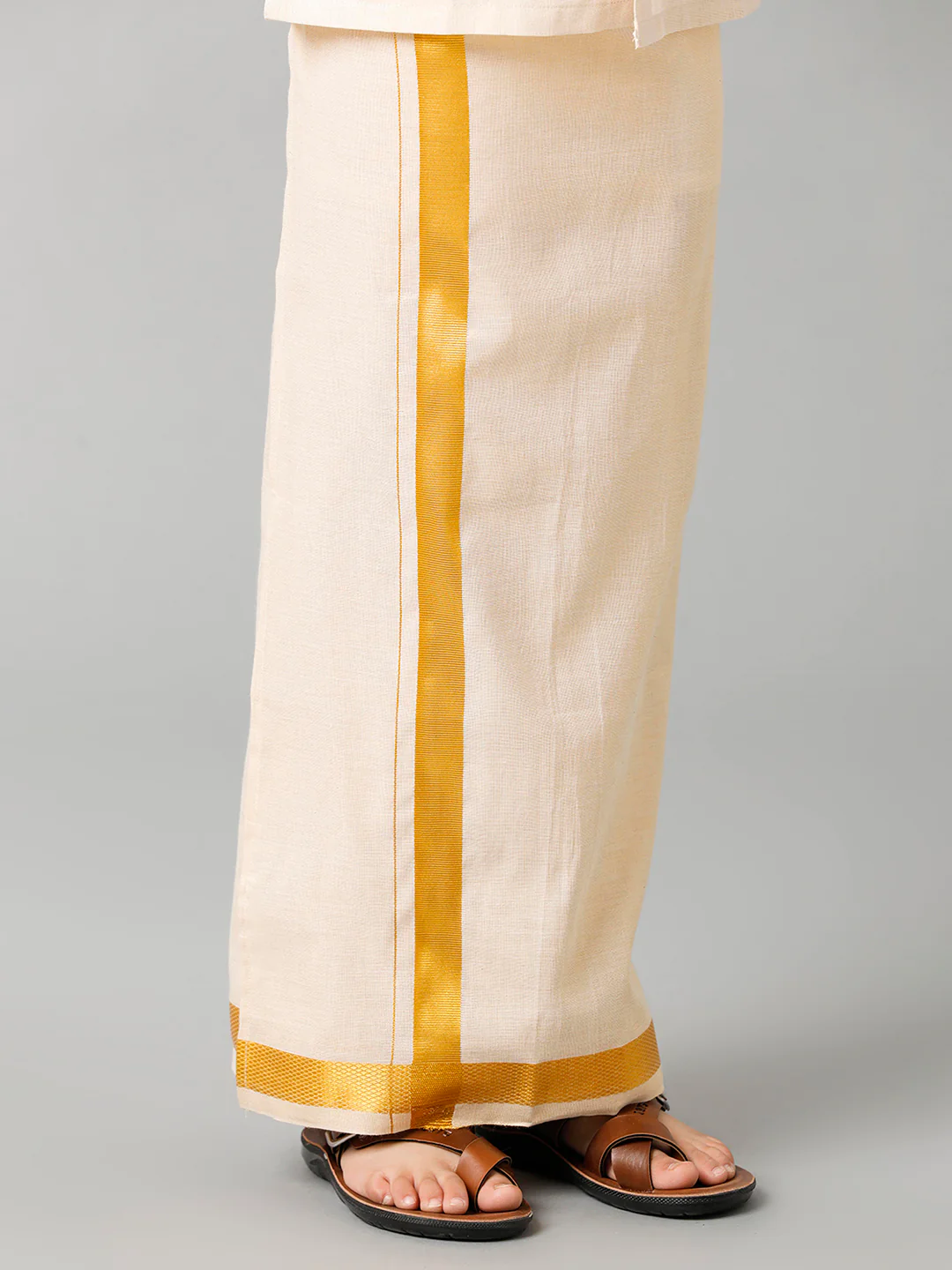 Boys Tissue Jari Half Sleeve Shirt Dhoti Set Sankalpam Gold - Image 6
