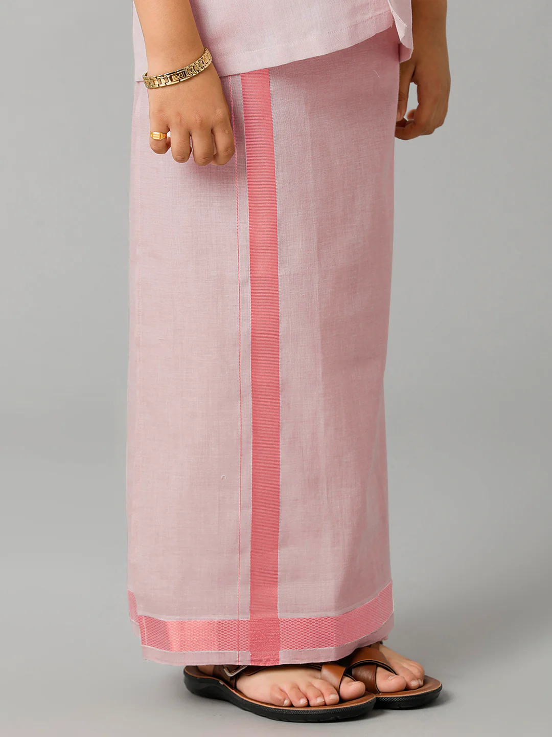 Boys Tissue Jari Half Sleeve Shirt Dhoti Set Sankalpam Rose Gold - Image 5