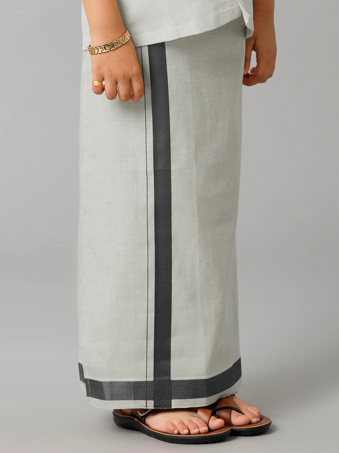 Boys Tissue Jari Half Sleeve Shirt Dhoti Set Sankalpam Steel Grey - Image 3