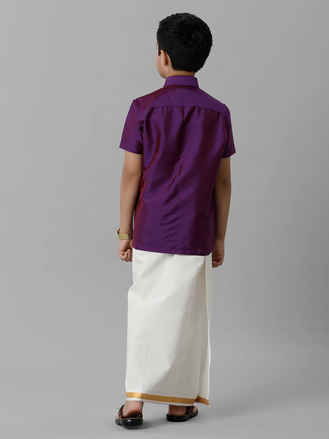 Boys Violet Half Sleeves Shirt with Cream Dhoti Combo K21 - Image 4