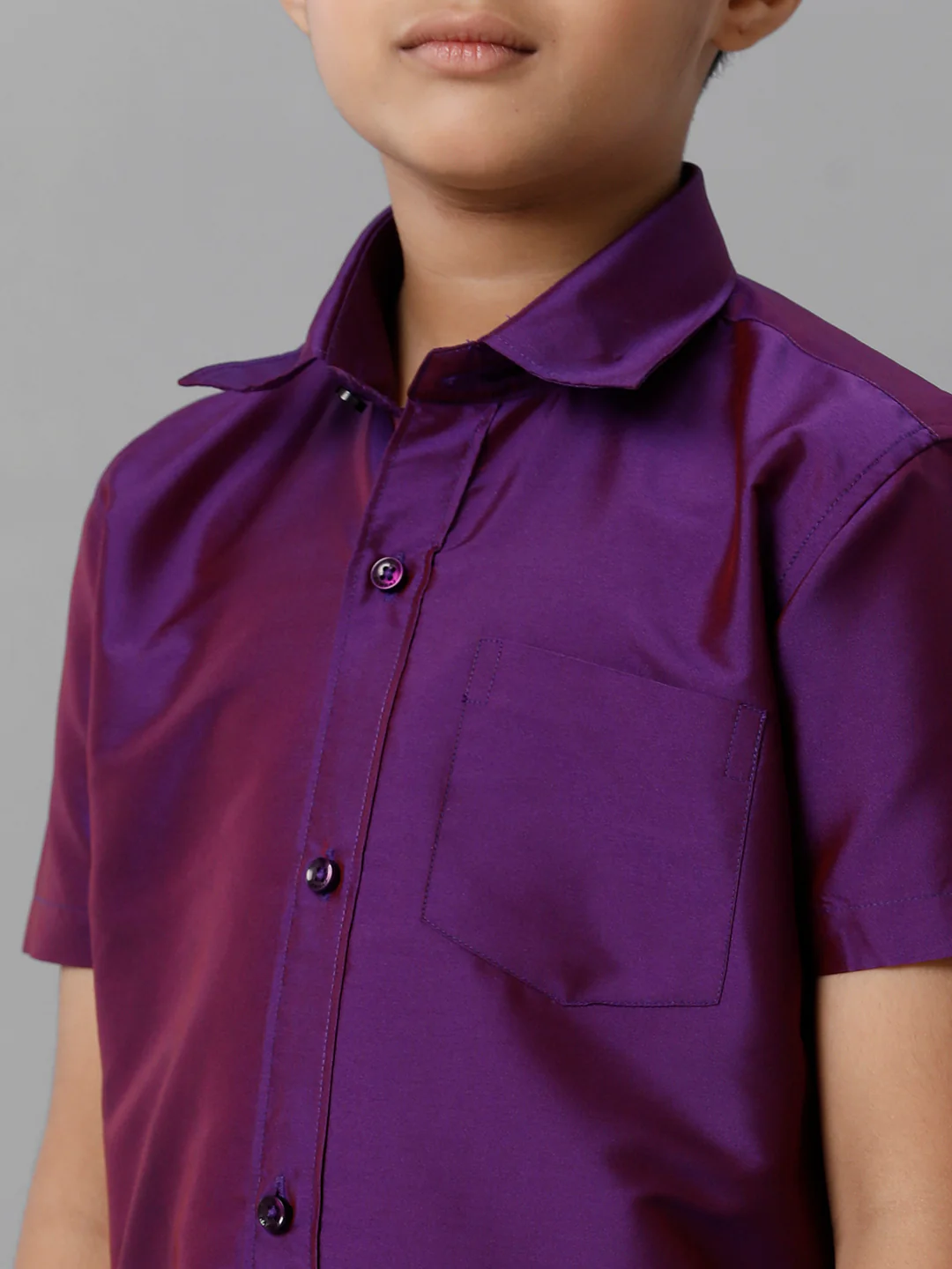 Boys Violet Half Sleeves Shirt with Cream Panchakacham Set K21 - Image 5