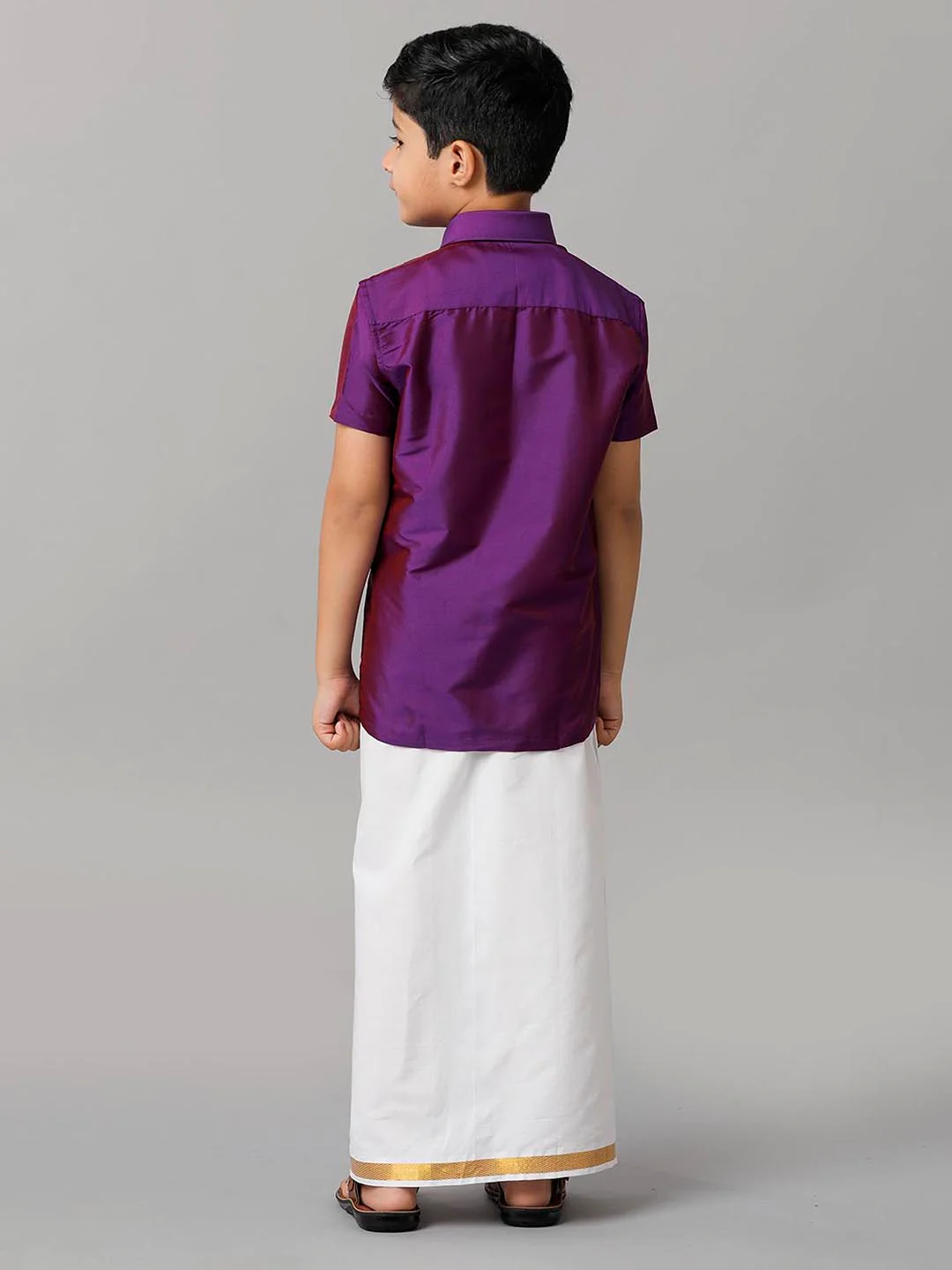 Boys Violet Half Sleeves Shirt with White Dhoti Combo K21 - Image 4