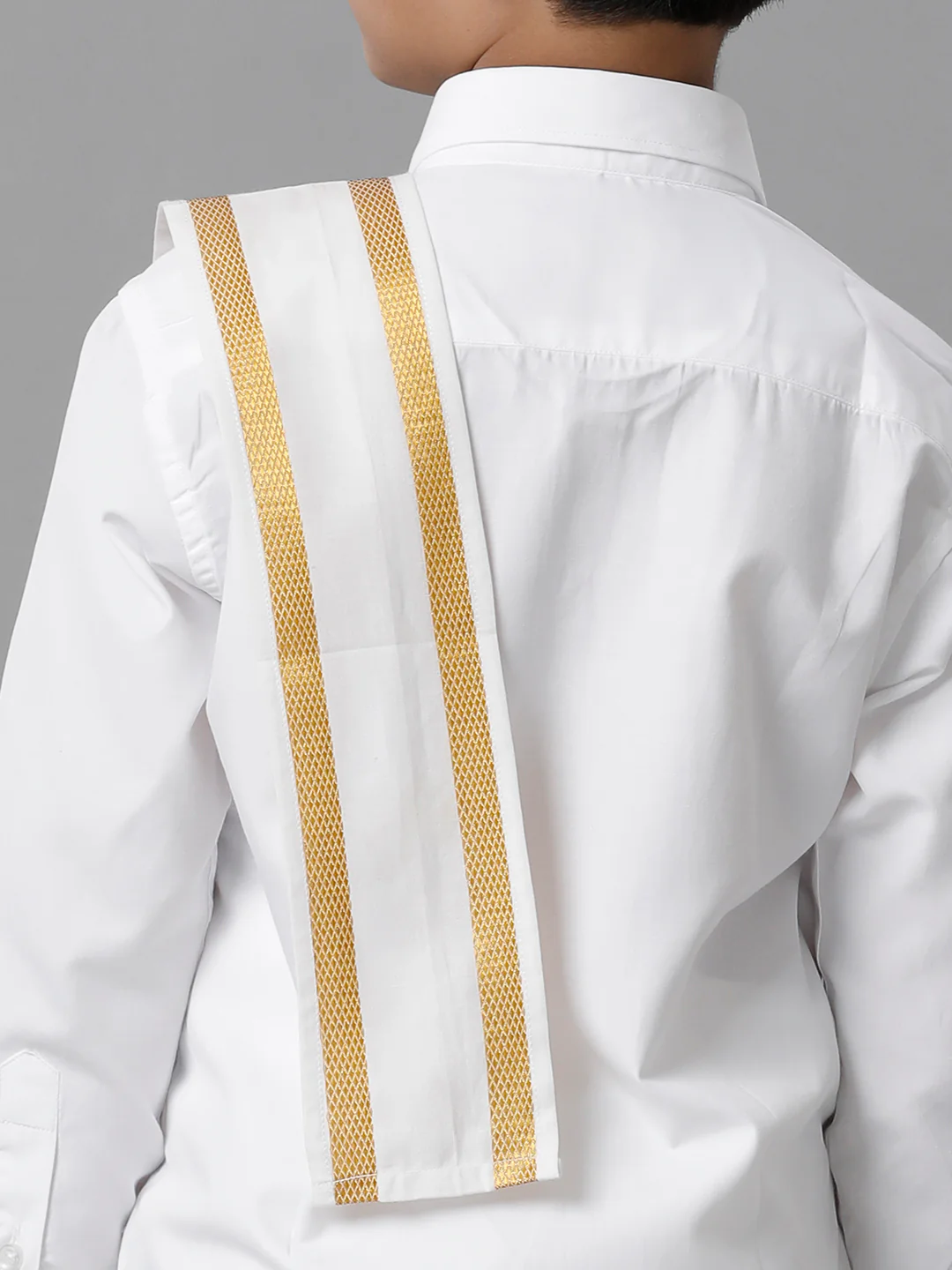 Boys White Full Sleeves Shirt Dhoti with Towel Set - Image 5