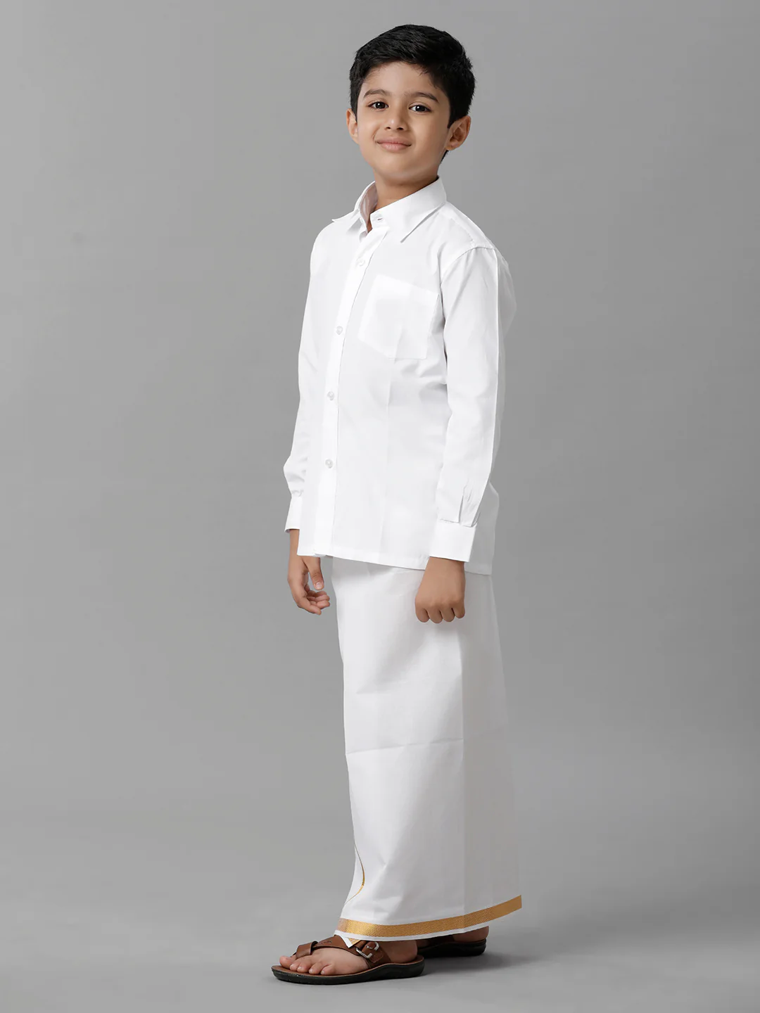 Boys White Full Sleeves Shirt With Dhoti Set - Image 3