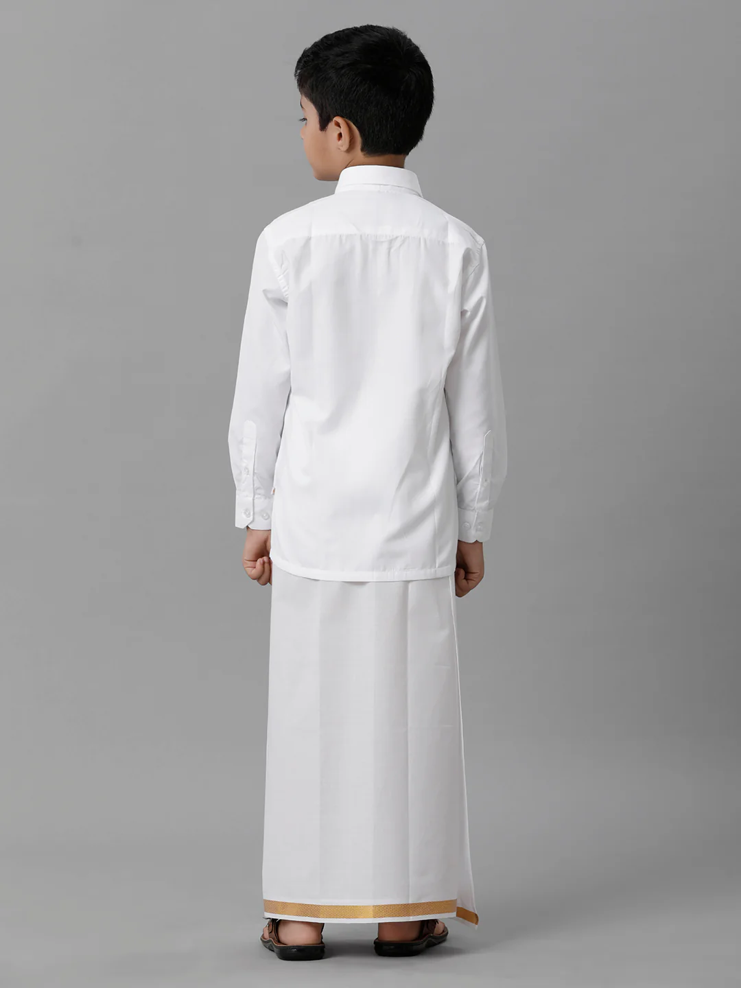 Boys White Full Sleeves Shirt With Dhoti Set - Image 4
