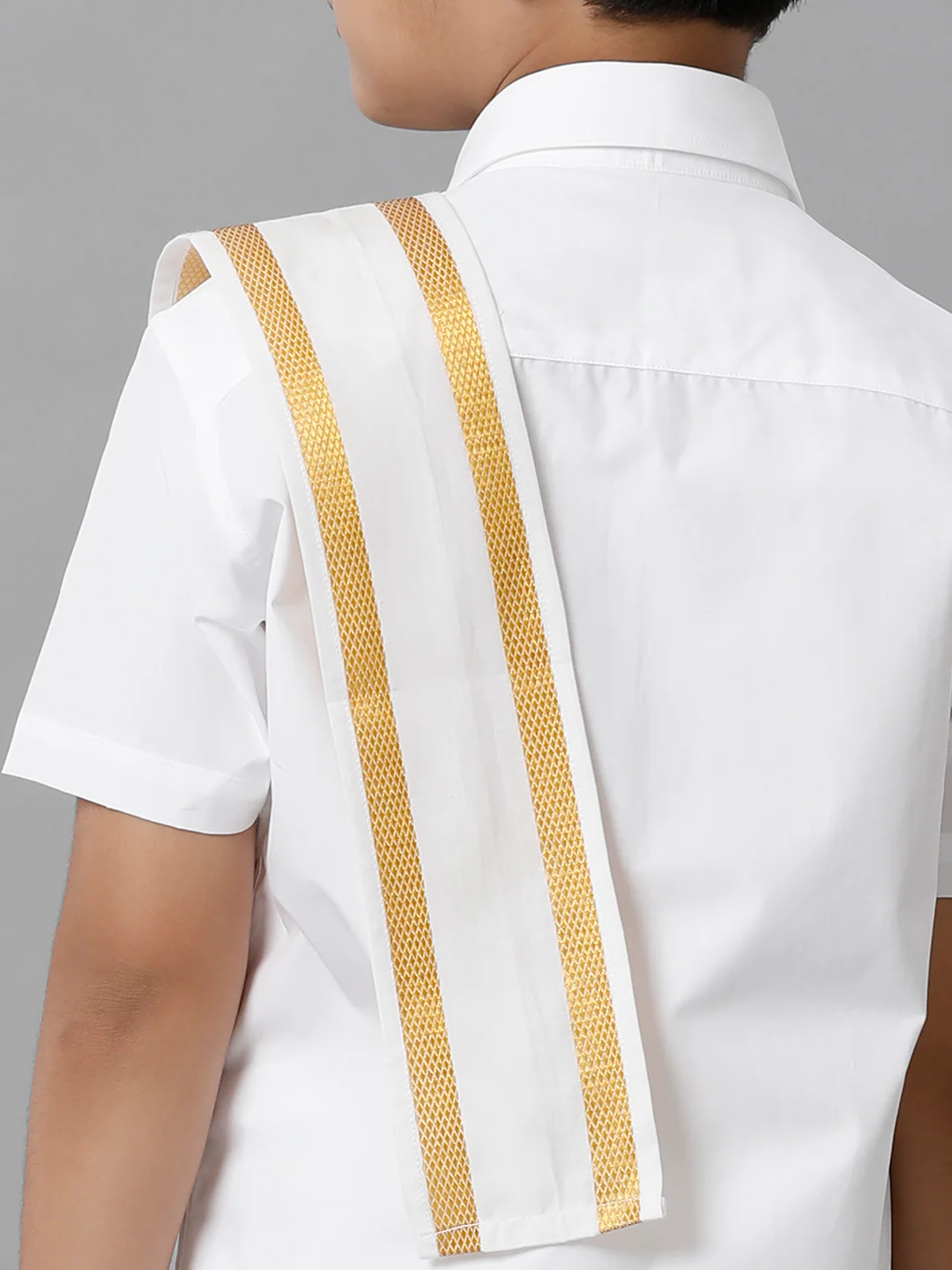 Boys White Half Sleeves Shirt Dhoti with Towel Set - Image 4
