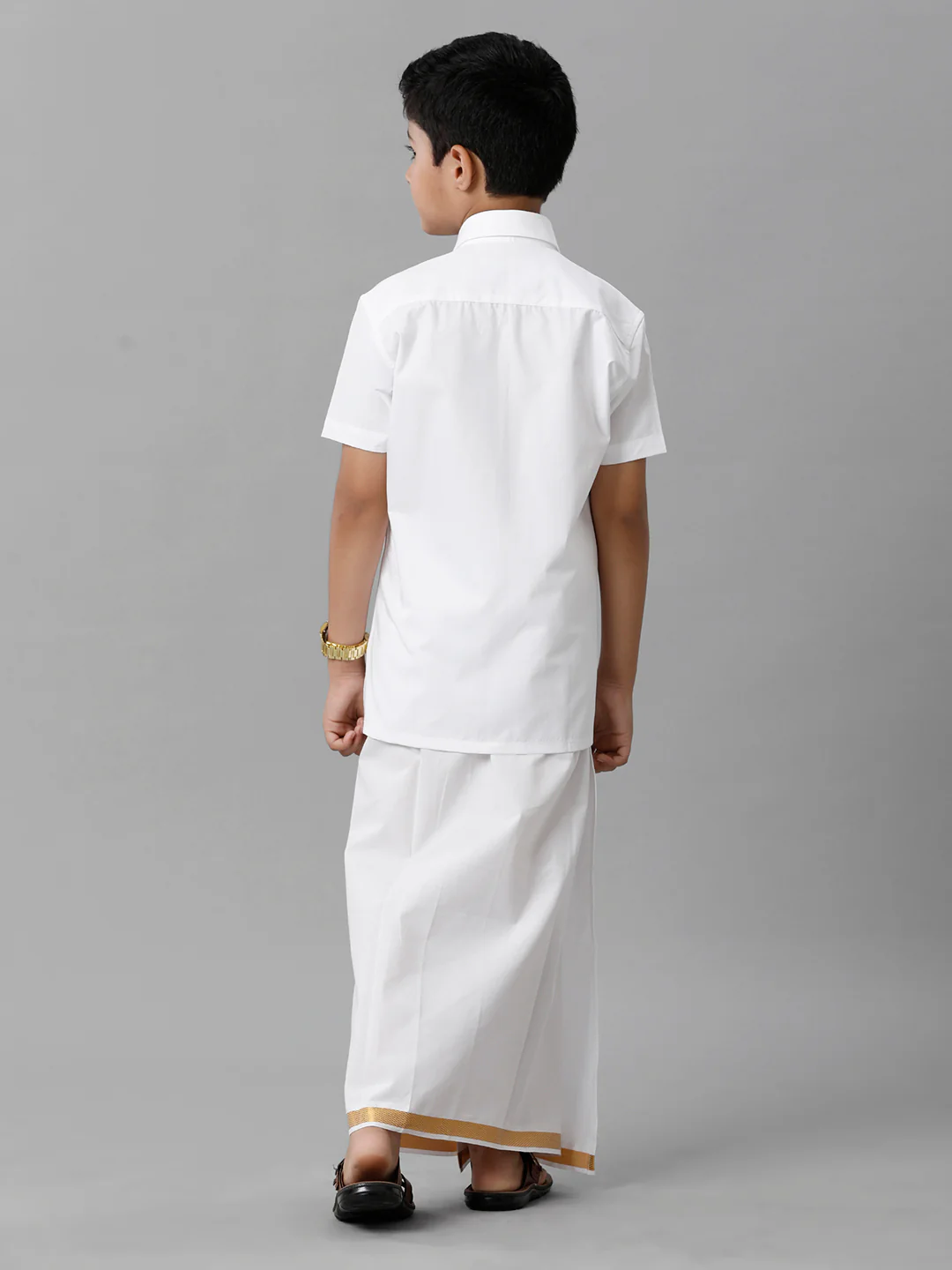 Boys White Half Sleeves Shirt With Dhoti Set - Image 5