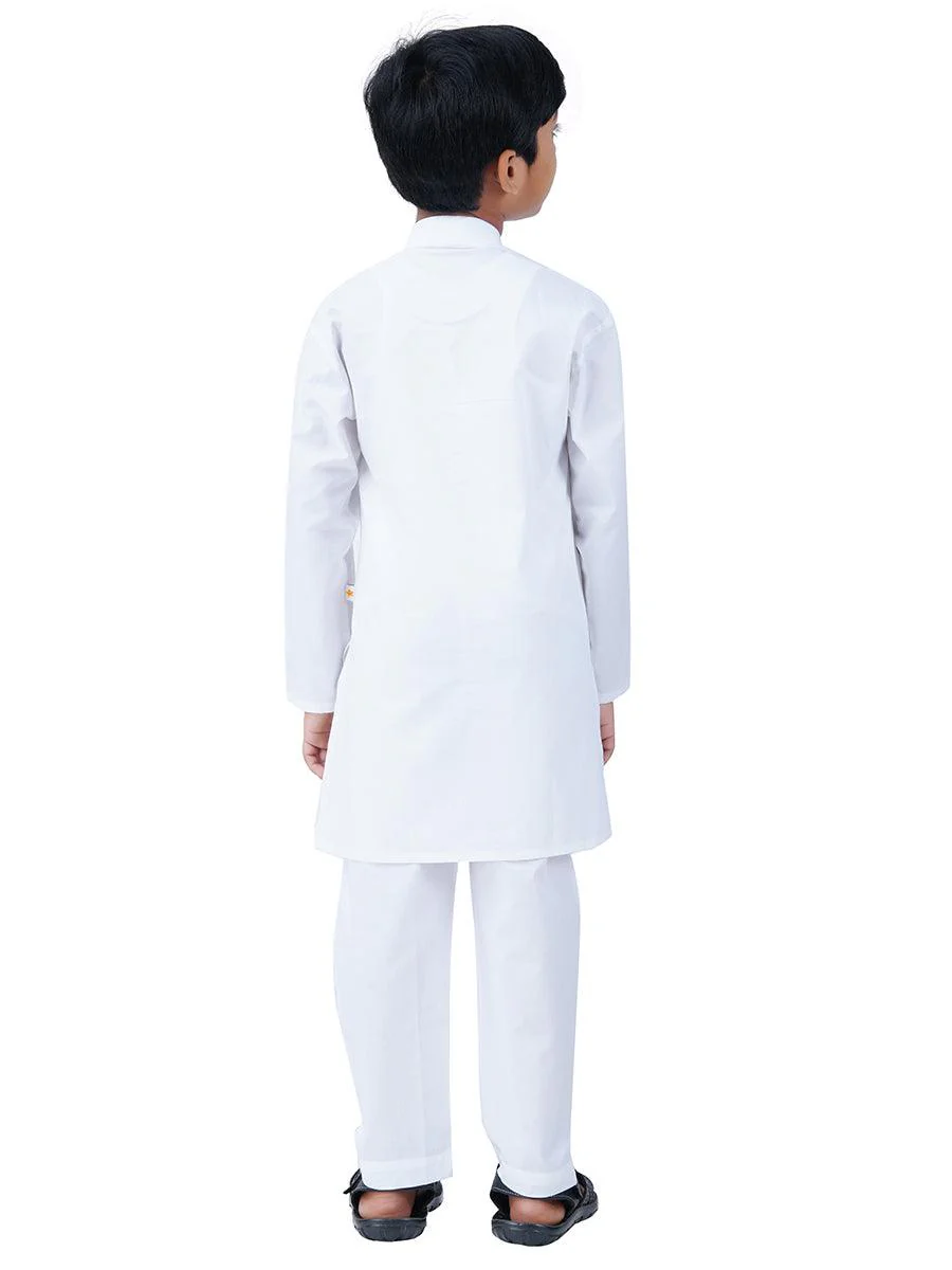 Boys White Kurta and Pyjama Set - Image 3