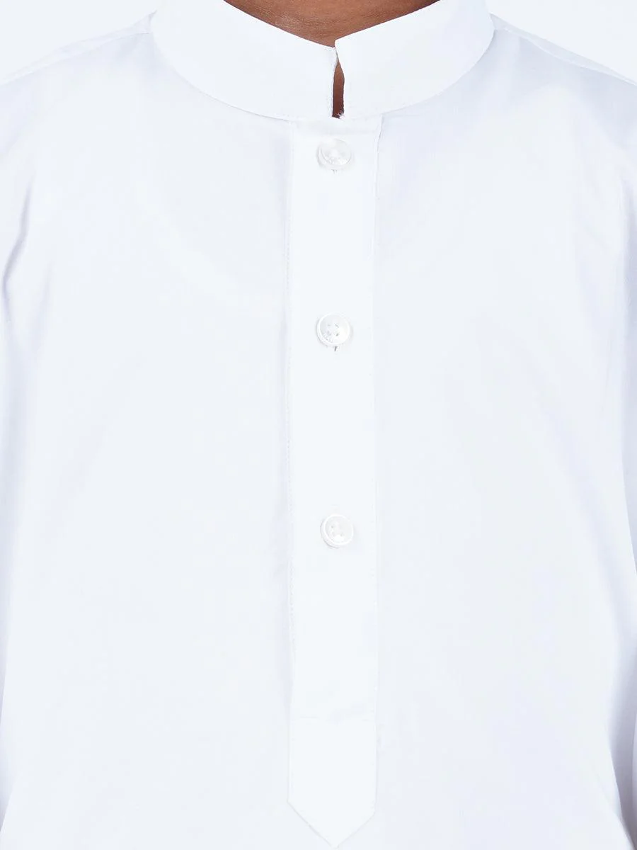 Boys White Kurta and Pyjama Set - Image 4