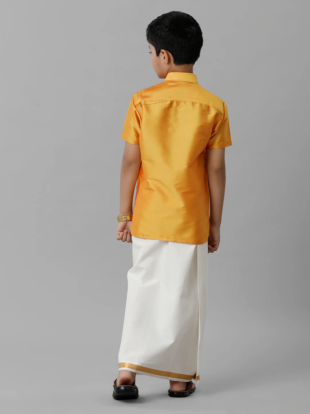Boys Yellow Half Sleeves Shirt with Cream Dhoti Combo K6 - Image 4
