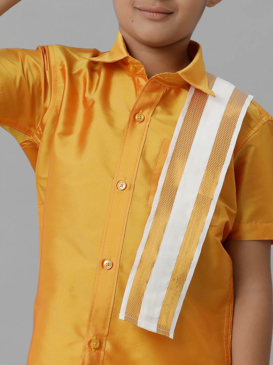 Boys Yellow Half Sleeves Shirt with Cream Dhoti Towel Combo K6 - Image 4