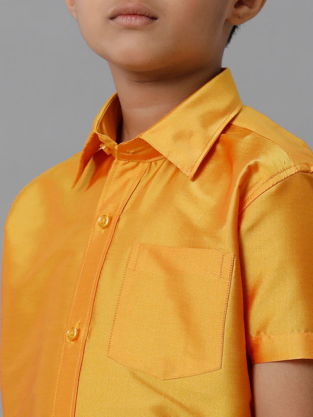 Boys Yellow Half Sleeves Shirt with Cream Panchakacham Set K6 - Image 5
