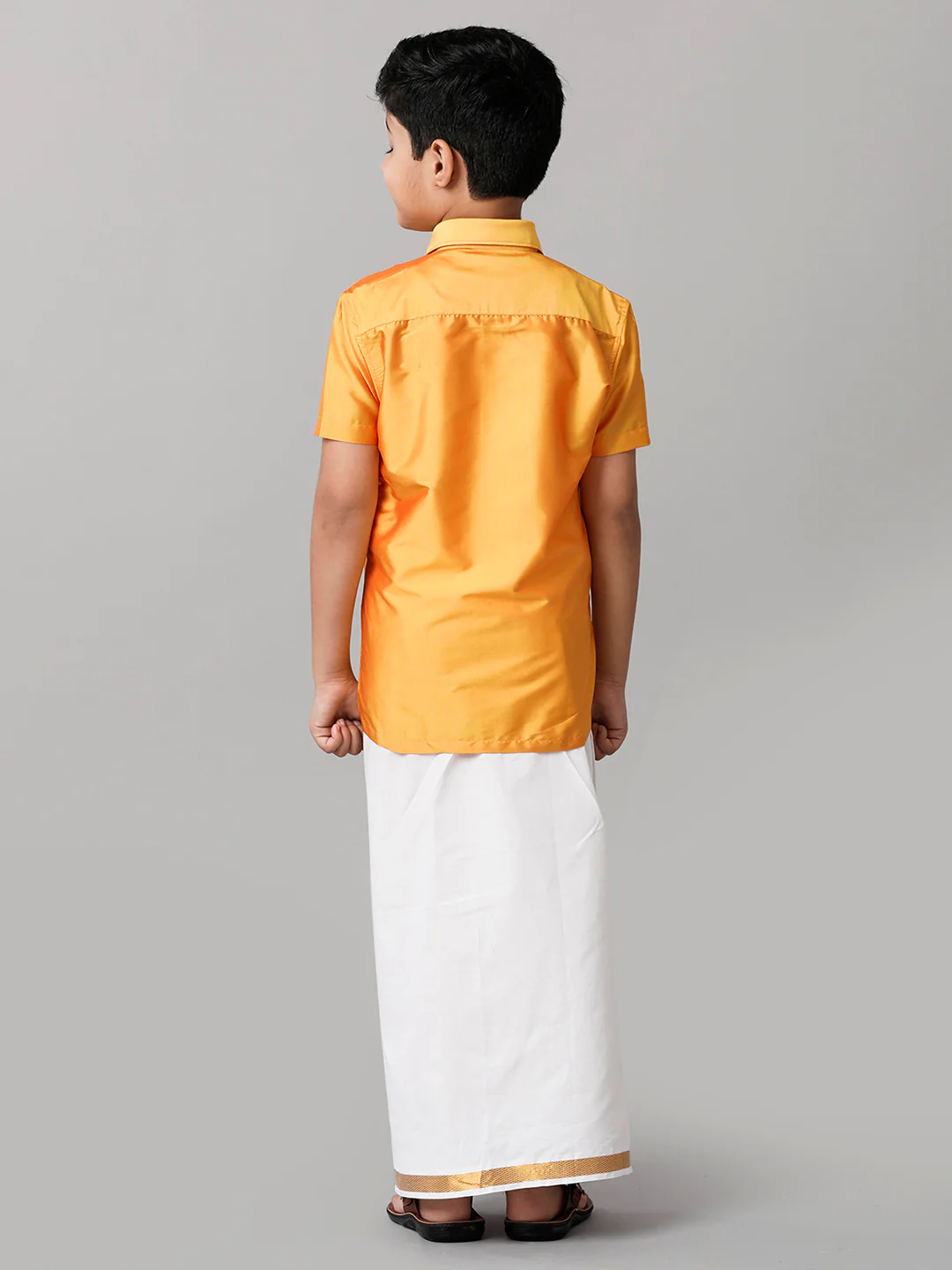 Boys Yellow Half Sleeves Shirt with White Dhoti Combo K6 - Image 4